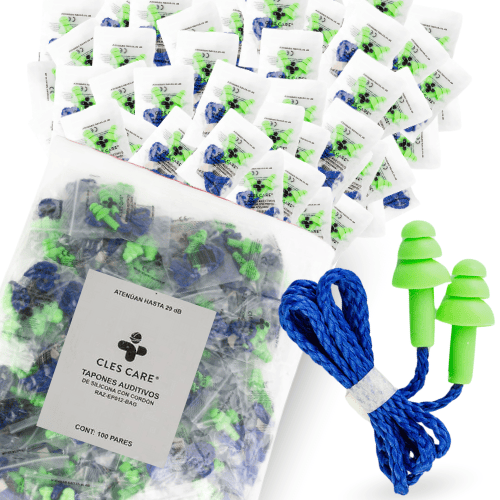 PORTADA TAPONES AUDITIVOS DE SILICONA CON CORDON 100 PARES